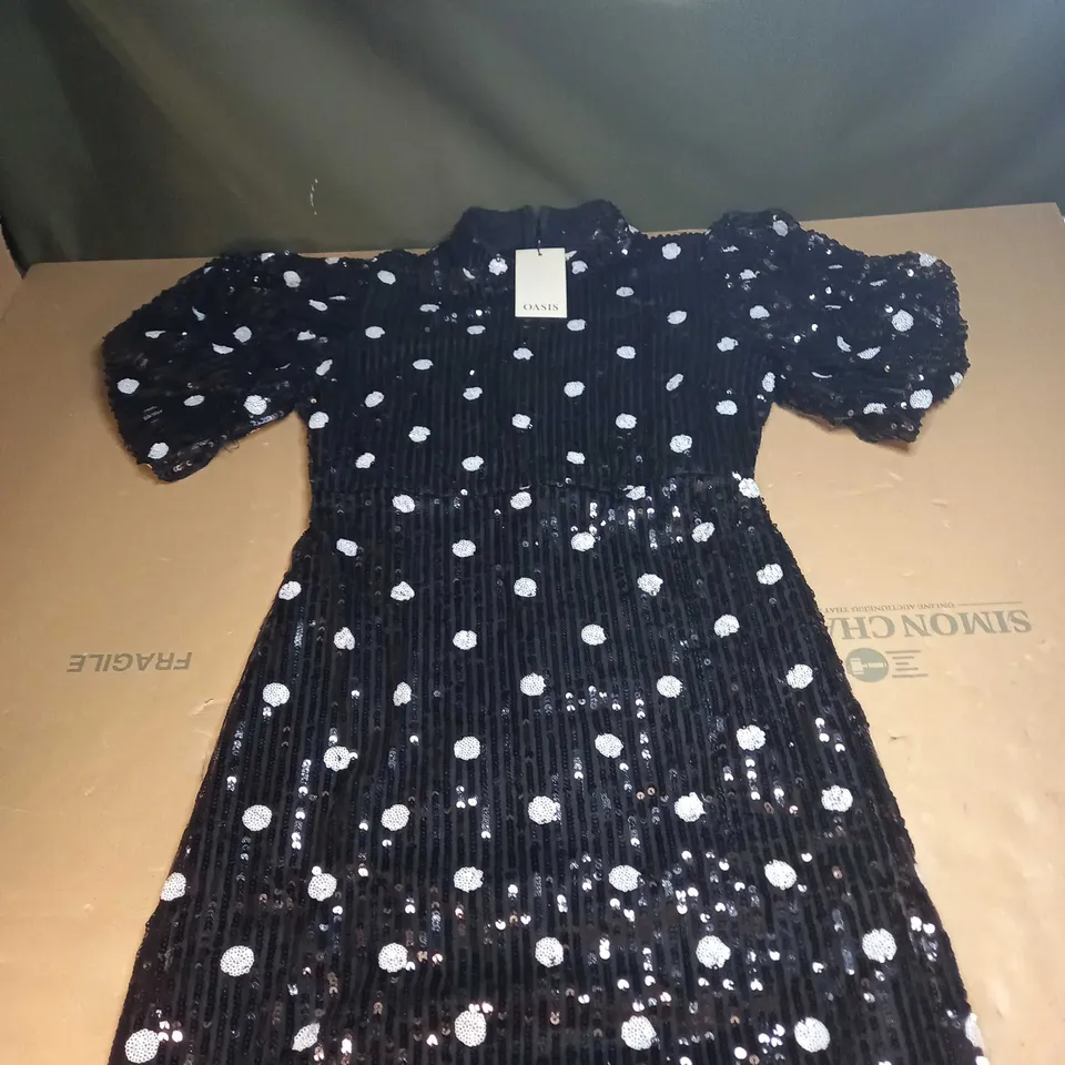 OASIS POLKA DOT SEQUIN PUFF SLEEVE MIDI DRESS SIZE 10