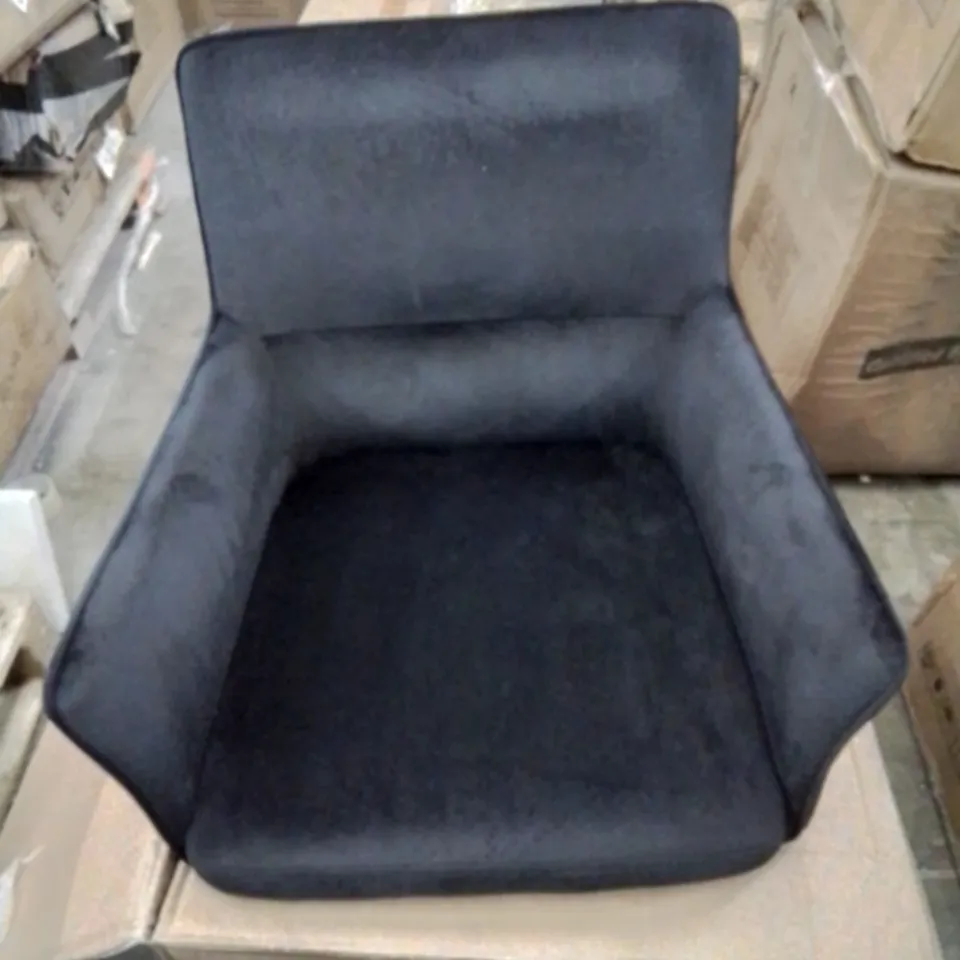 A BOXED PAIR OF BLACK VELVET UPHOLSTERED DINING CHAIRS
