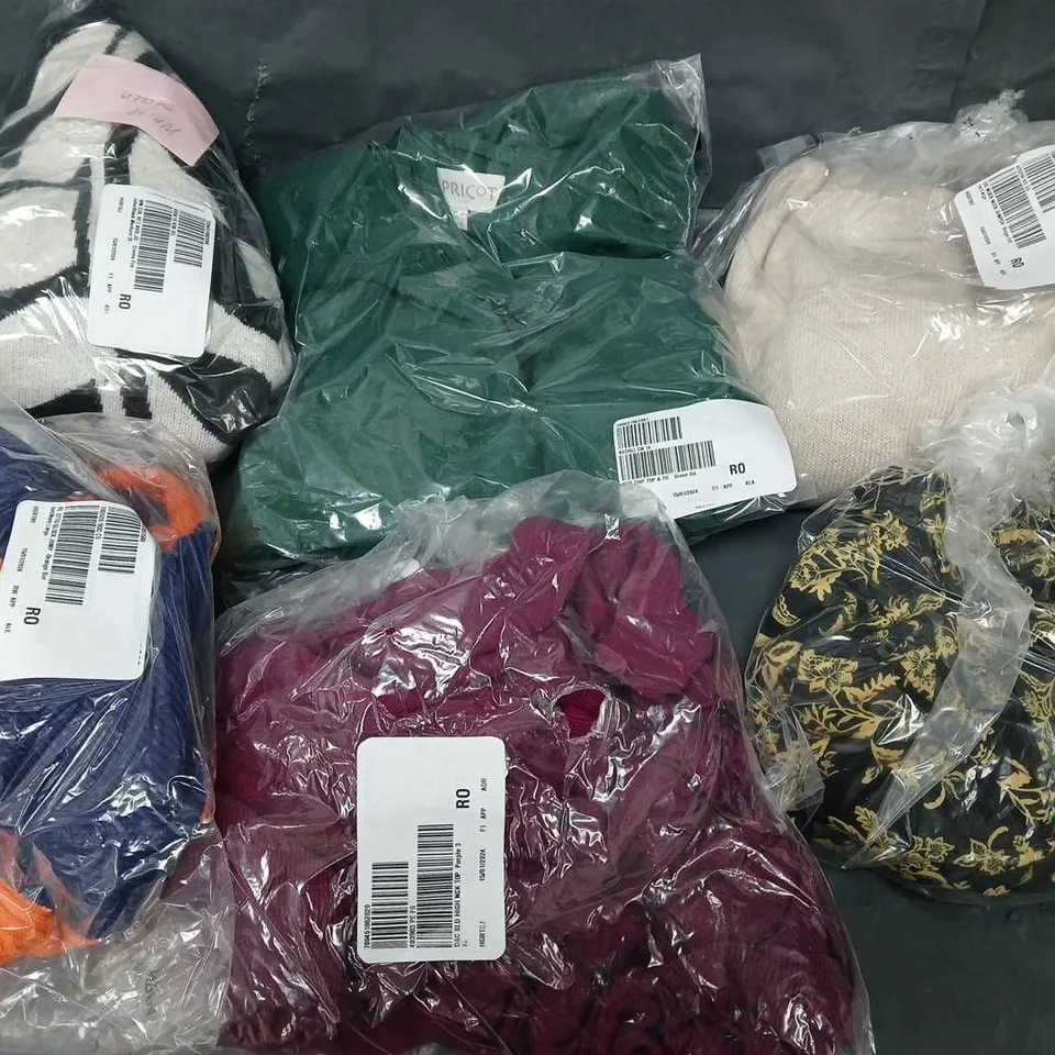 BOX OF APPROXIMATELY 18 ASSORTED CLOTHING ITEMS IN VARIOUS COLOURS , SIZES & STYLES