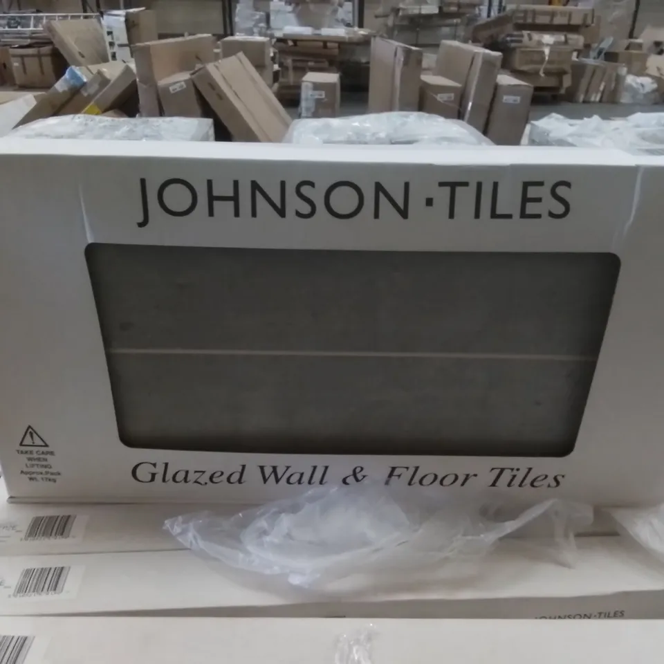 PALLET TO CONTAIN APPROXIMATELY 40 X PACKS OF JOHNSON SHERWOOD SMOKE GLAZED WALL & FLOOR TILES - 5 TILES PER PACK // TILE SIZE: 597 X 297 X 11MM