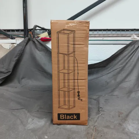 BLACK WOOD SHELVED UNIT FLOOR LAMP