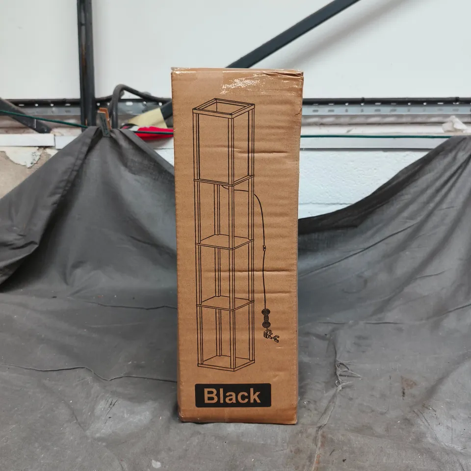 BLACK WOOD SHELVED UNIT FLOOR LAMP