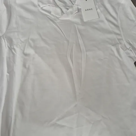 ARNE ESSENTIAL INTERLOCK REVERE COLLAR POLO SHIRT IN WHITE SIZE XL