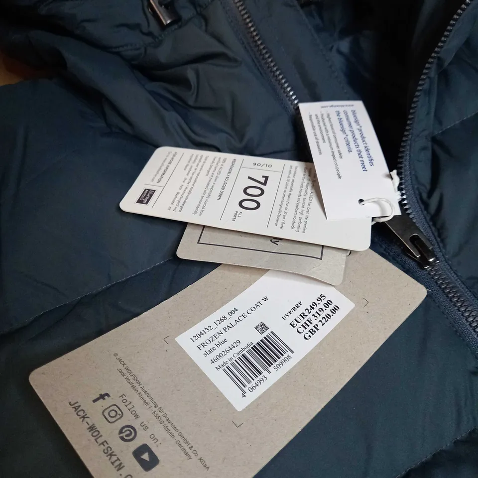 JACK WOLFSKIN SLATE BLUE ALLIED FEATHER DOWN COAT - SIZE 14/16