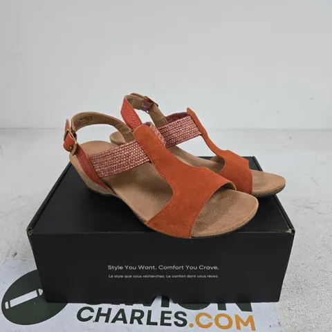 VIONIC WOMEN'S ORANGE CORK-WEDGE SANDALS β STRAPPY DESIGN, UK SIZE 7