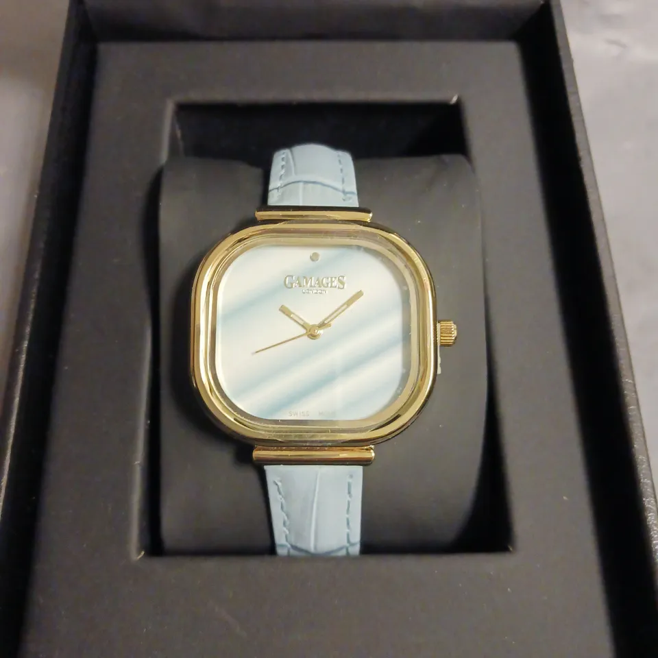 BOXED GAMAGES MIRROR GOLD BLUE WATCH