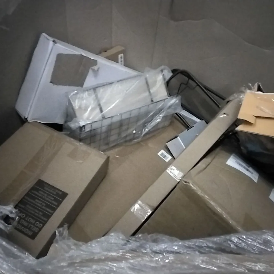 PALLET OF ASSORTED ITEMS INCLUDING MICROWAVE OVEN RACK, MULTIFUNCTIONAL LAPTOP TABLE, SMART LIFE SMART LED CEILING LIGHT, TROTRONICS AIR PURIFIER, OPEN LARGE BIN, FITNESS HOOP