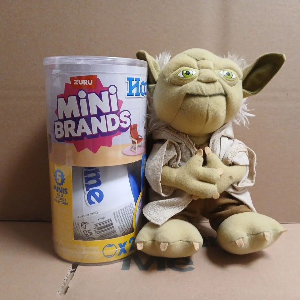 BOX OF APPROXIMATELY 20 ASSORTED TOYS AND GAMES TO INCLUDE MINI BRANDS, YODA PLUSH, ETC