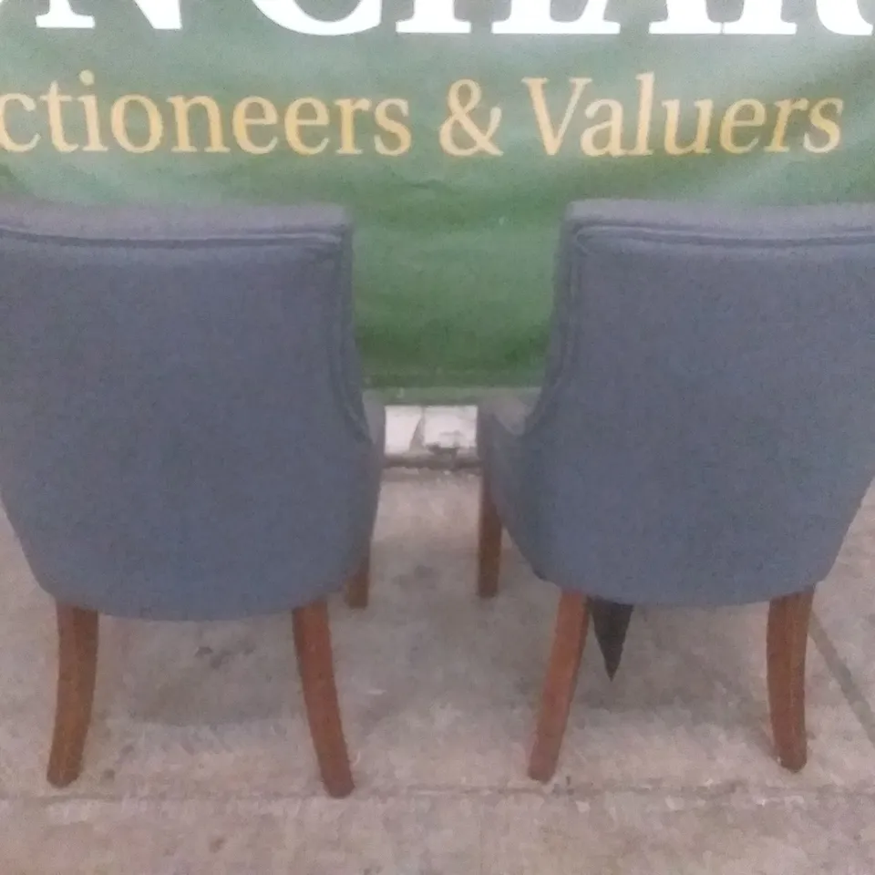SET OF 2 DESIGNER DUKE SLATE FABRIC BUTTON BACK DINING CHAIR (DARK LEG)