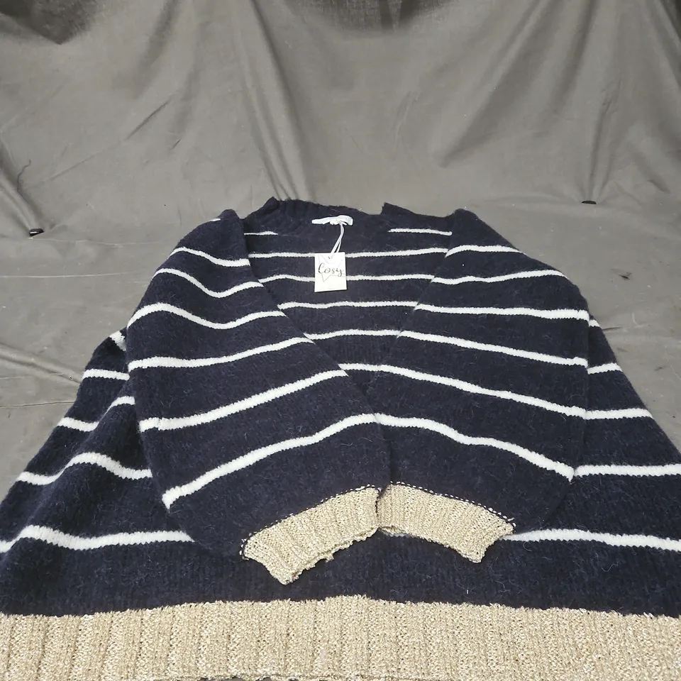 NEXT NAVY & WHITE STRIPED KNIT CARDIGAN, WOMEN'S, UK 14-16 (EU 44/46)
