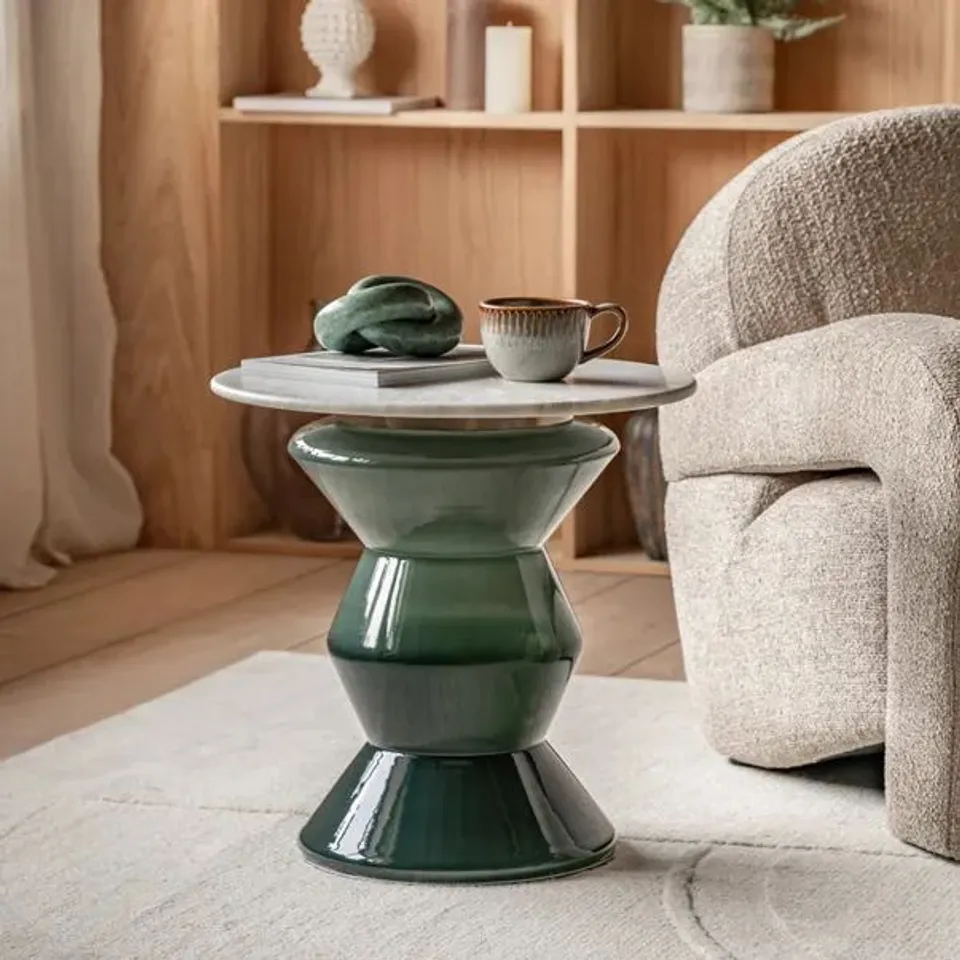 BOXED TILBURY MARBLE SIDE TABLE, EMERALD (1 BOX)