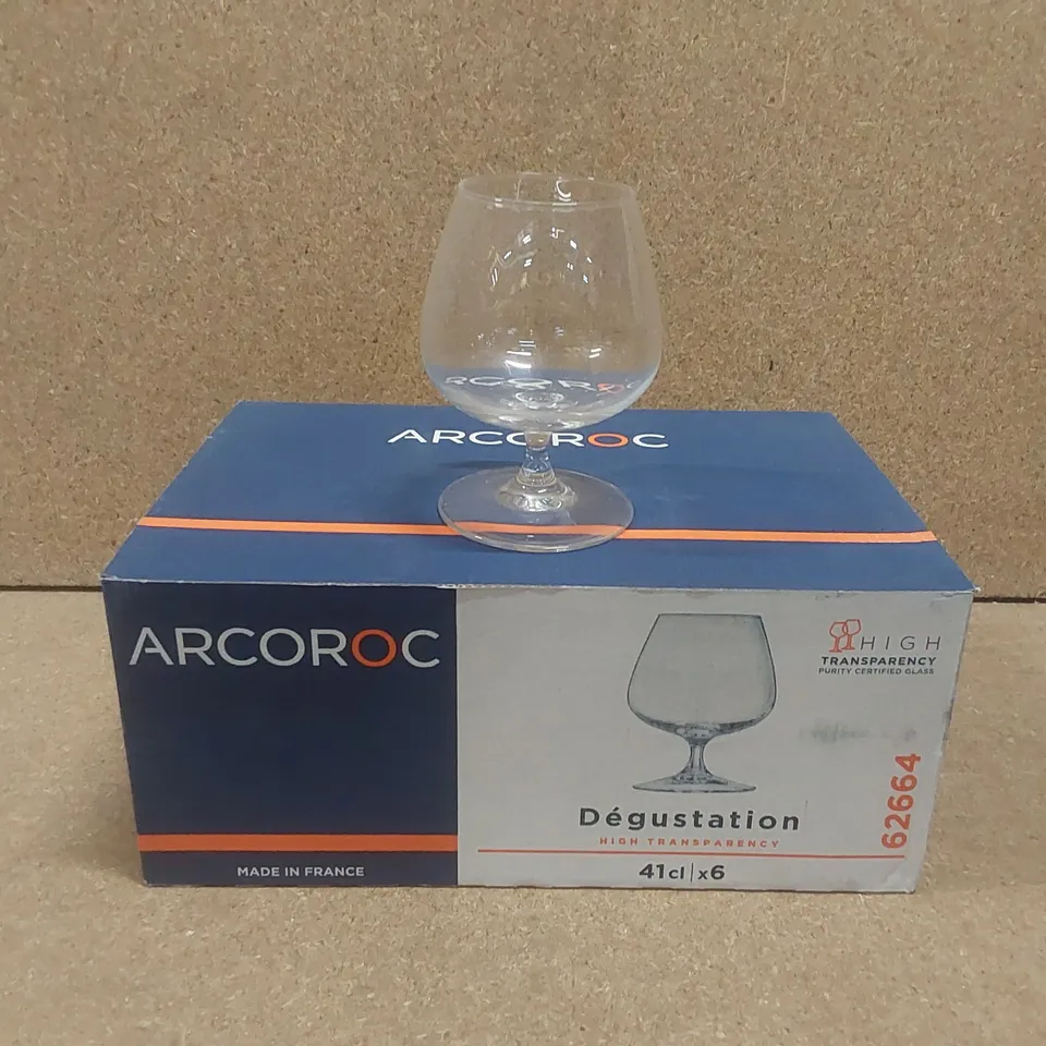 BOXED SET OF 6 ARCOROC 41cl DRINKING GLASSES