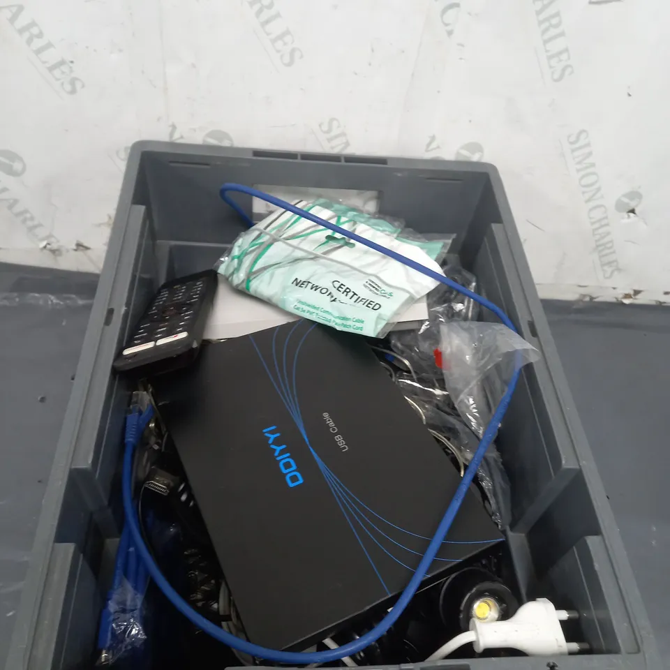 APPROXIMATELY 15 ASSORTED ELECTRICAL PRODUCTS TO INCLUDE TV REMOTES , POWER CABLES , ETC 