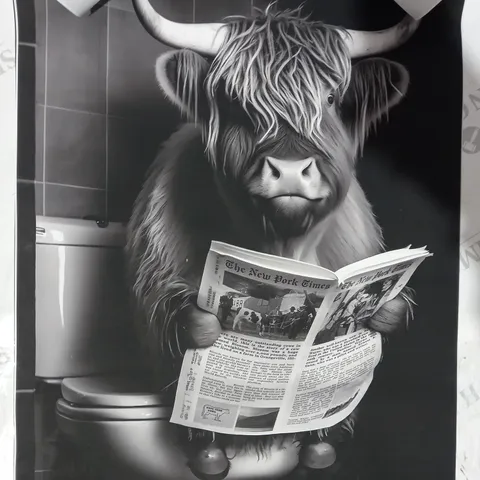 HIGHLAND COW NOVELTY BLACK AND WHITE ART PRINT