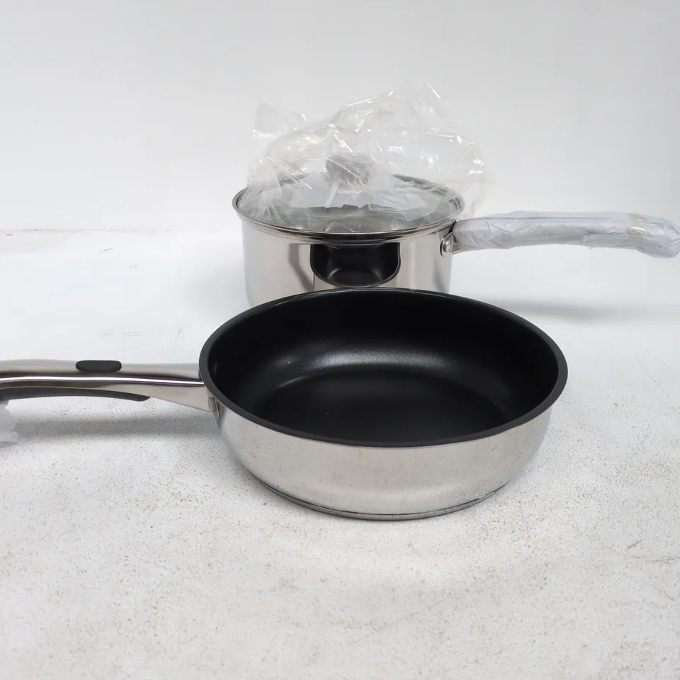 STAINLESS STEEL SAUCEPAN WITH LID AND FRYING PAN SET – INDUCTION COMPATIBLE