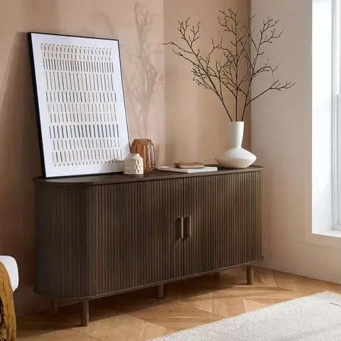 BOXED BIRLEA AXEL 2 DOOR FLUTED SIDEBOARD - WALNUT (2 BOXES)