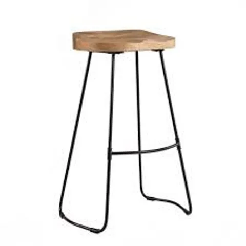 BOXED MADELEIENE HOME ROMBOSS SADDLE SEAT BAR STOOL - SOLID MANGO WOOD & IRON (1 BOX)