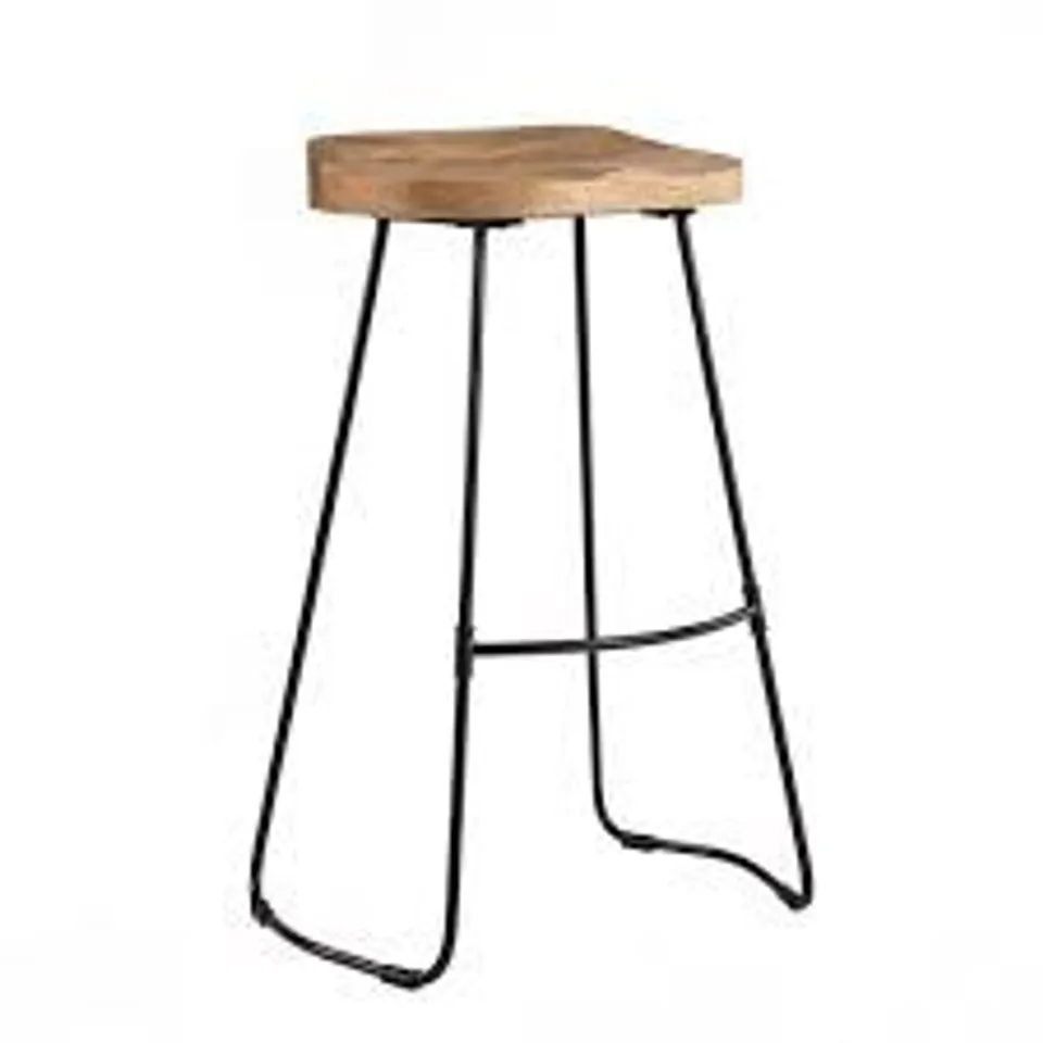 BOXED MADELEIENE HOME ROMBOSS SADDLE SEAT BAR STOOL - SOLID MANGO WOOD & IRON (1 BOX)