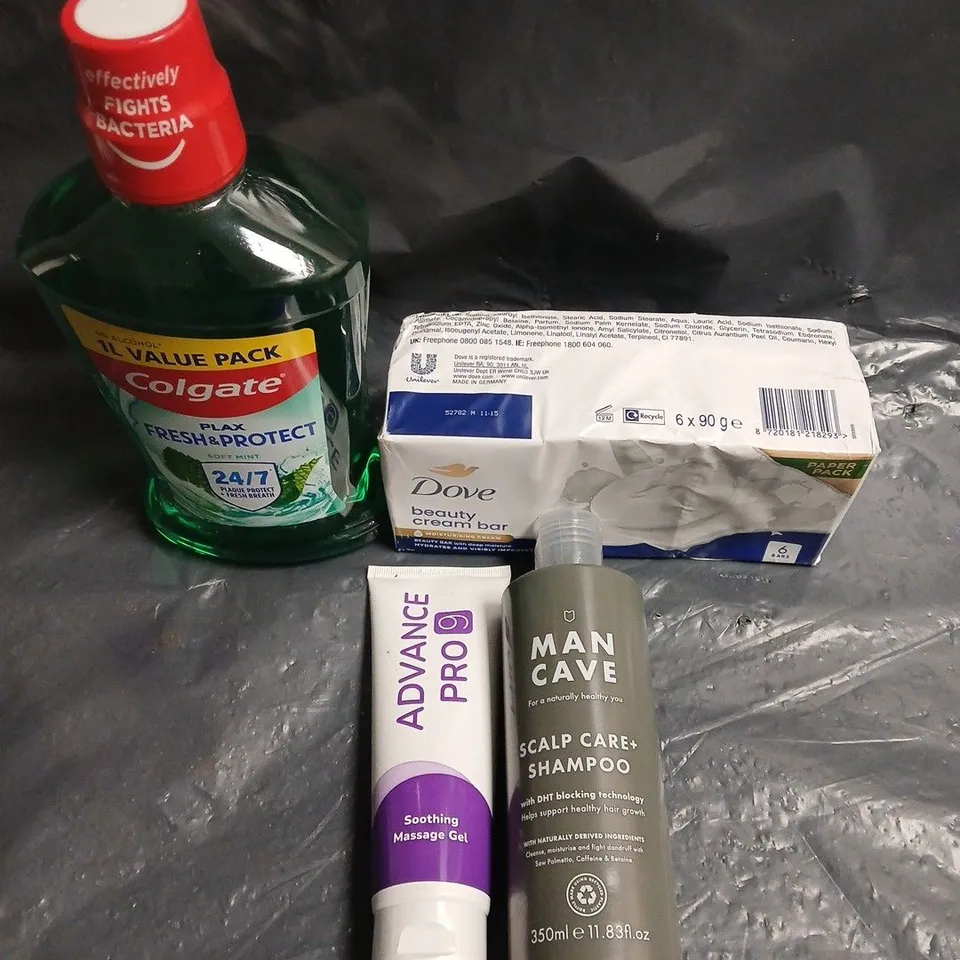 APPROXIMATELY 10 ASSORTED HEALTH & BEAUTY PRODUCTS TO INCLUDE SHOWER GEL, MAN CAVE SHAMPOO, DOVE SOAP ETC 