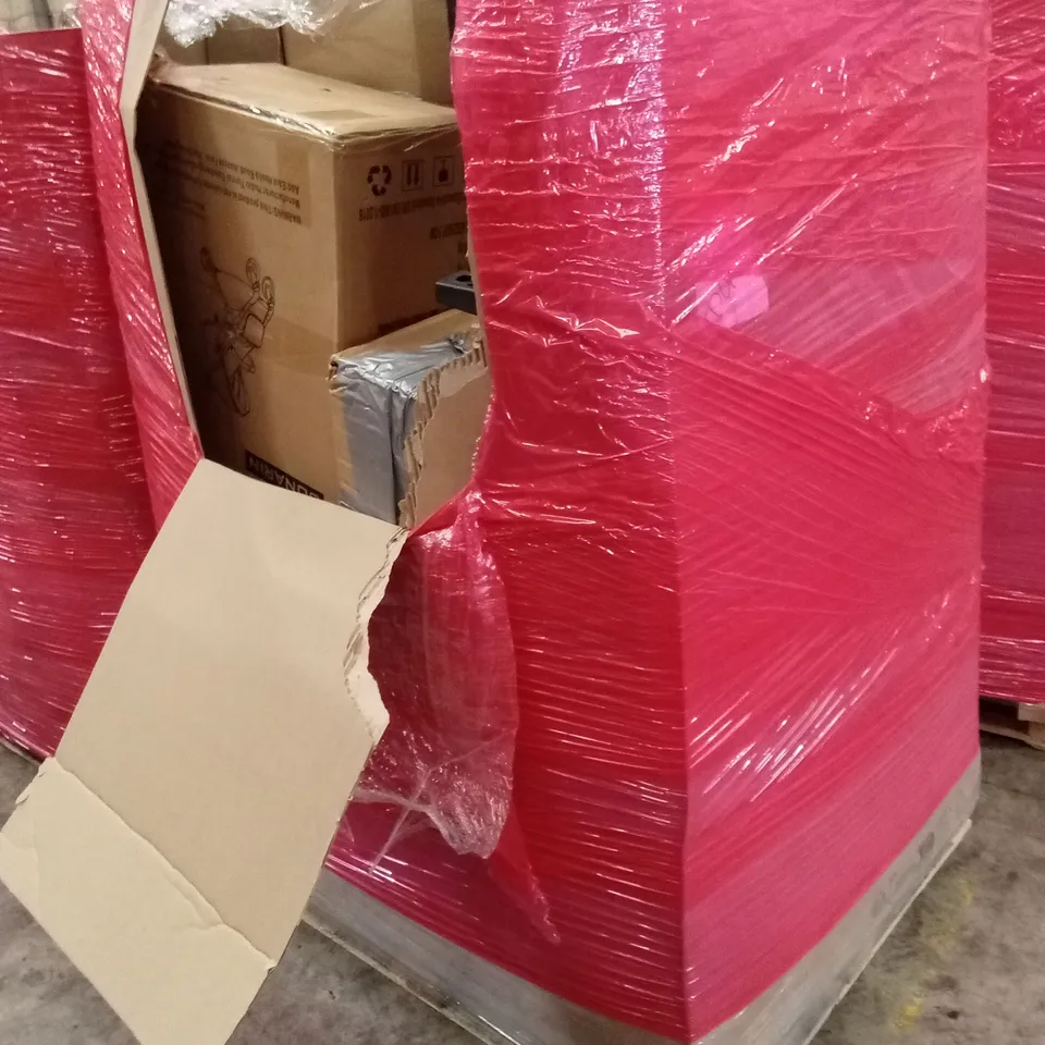 PALLET OF ASSORTED HOUSEHOLD GOODS AND PRODUCTS TO INCLUDE; STROLLER, AIR COOLER, BOXED FURNITURE ETC 