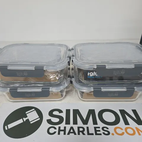 LOT OF 4 IGLU MEAL PREP GLASS FOOD STORAGE CONTAINERS WITH LIDS