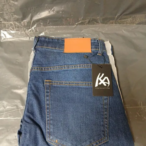 BOX OF 5 PAIRS OF KRATOS ATTIRE MENS DENIM JEANS WITH ZIP DETAIL - BLUE - SIZE WAIST 32 INSEAM 30
