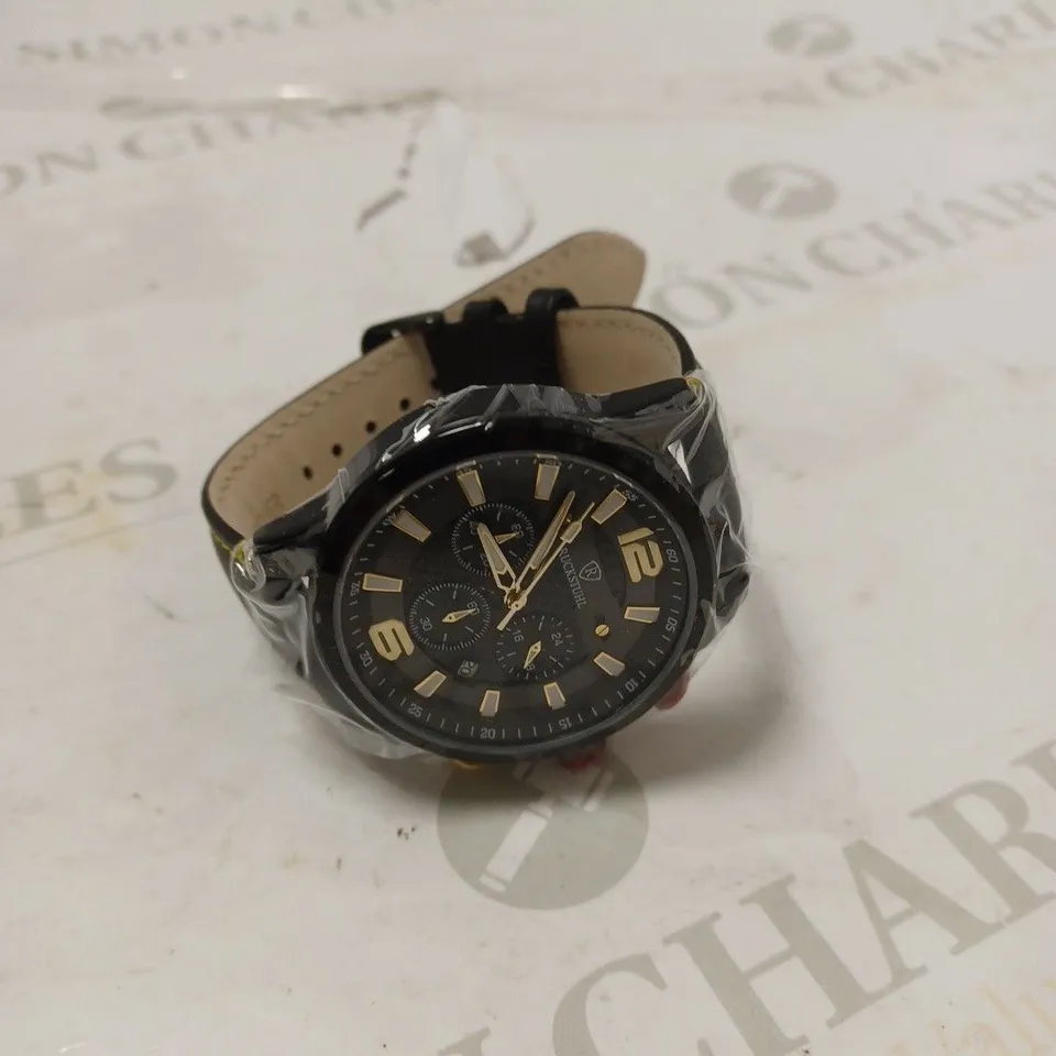 MEN’S RUCKSTUHL CHRONOGRAPH WATCH – MODEL R120 – BLACK MULTI-FUNCTION DIAL – BLACK GENUINE LEATHER STRAP – 3ATM WATER RESISTANT 