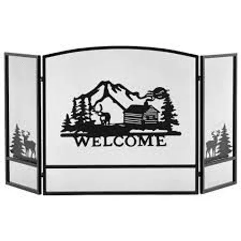 COSTWAY 3 PANEL BLACK STEEL FIRE GUARD