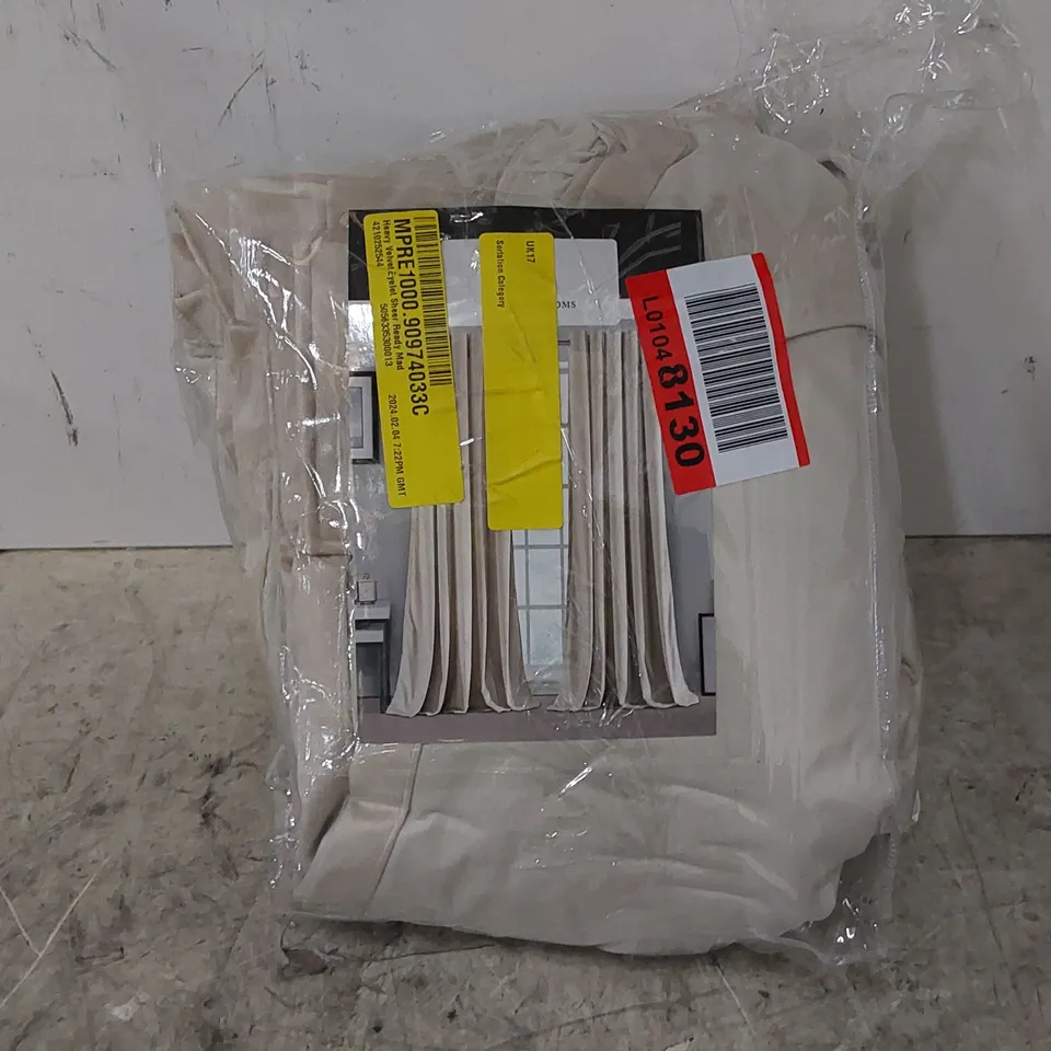BAGGED BEIGE HEAVY VELVET EYELET  SHEER CURTAINS WITH 2 TIE BACK // SIZE: 168 X 137CM (1 ITEM)