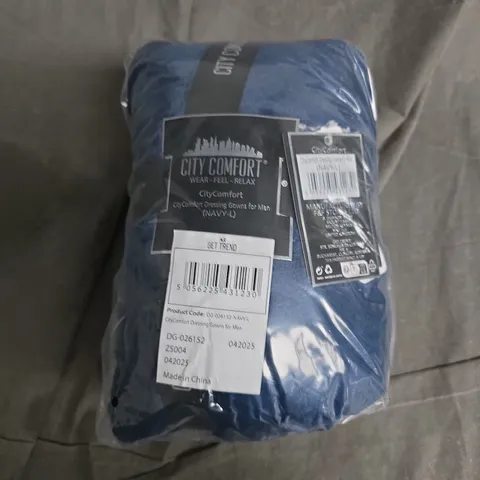 BAGGED CITY COMFORT DRESSING GOWN FOR MEN IN NAVY - LARGE
