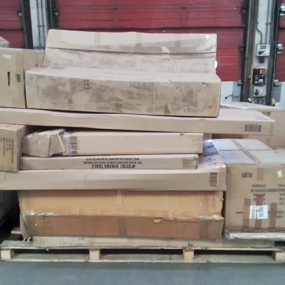 PALLET OF ASSORTED HOMES DIRECT 365 INCOMPLETE FURNITURE PARTS AND PIECES