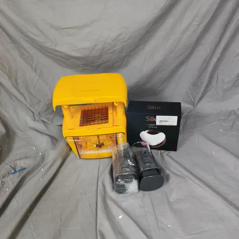 BOX OF APPROXIMATELY 6 ASSORTED HOUSEHOLD ITEMS INCLUDING CURTIS STONE CHOP CHOP PREP TOOL, SILK'N LUMI LIPS LED MASK AND 2 GREY WEDGERS