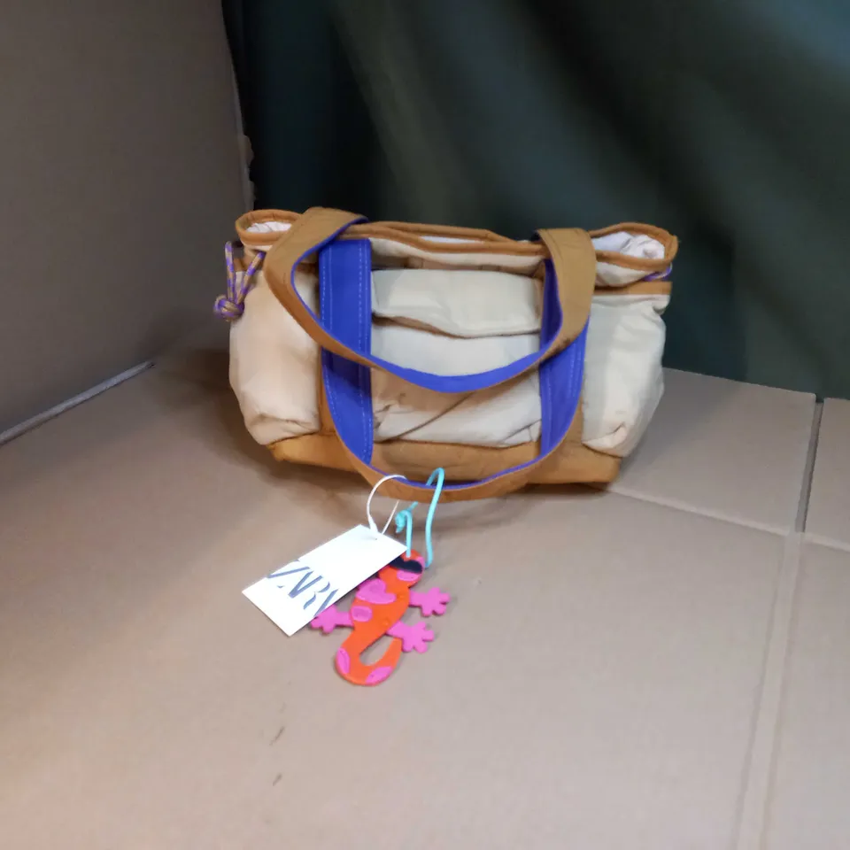 ZARA PADDED BEIGE/PURPLE DETAIL HANDBAG