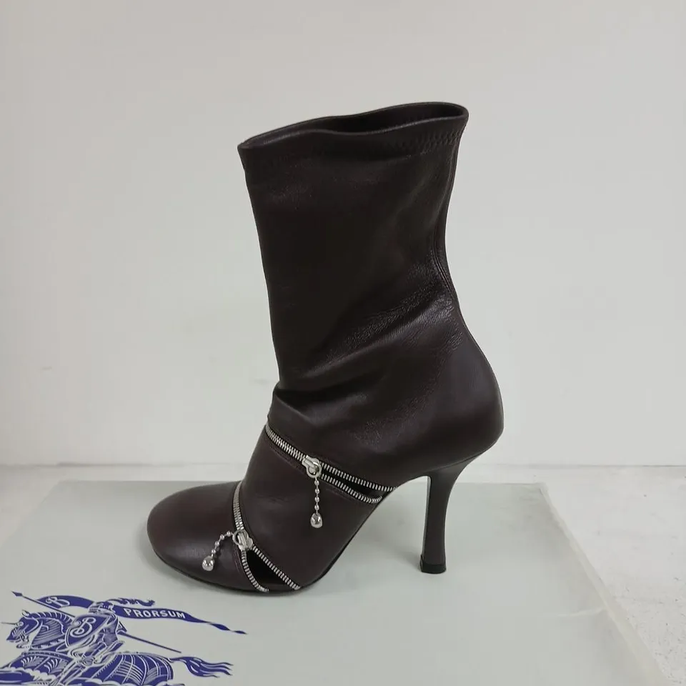 BURBERRY LEATHER PEEP BOOTS, UK 4 (EU 37) - ZIP DETAIL