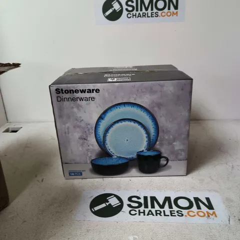 STONEWARE DINNERWARE 16-PIECE SET β PLATES, BOWLS & MUGS (BLUE) β BOXED