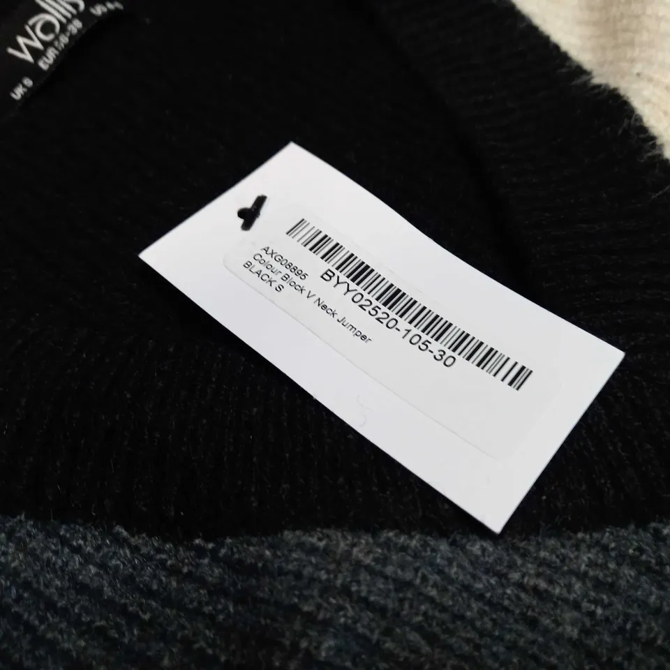 WALLIS BLACK/COLOUR BLOCK KNITTED V NECK JUMPER - SMALL