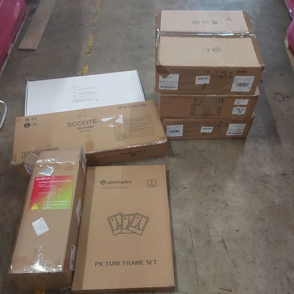 PALLET OF ASSORTED ITEMS INCLUDING: CEILING FAN LIGHTS, SHOWER MIXER SYSTEM, SCOOTER, HOT-DIPPED GALVANISED HARDWARE CLOTH, PICTURE FRAME SET ECT