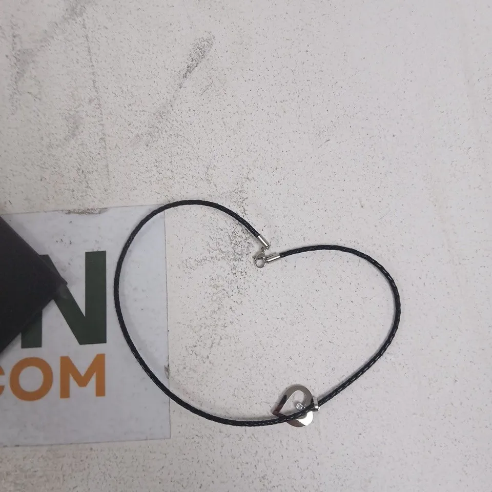 FIRETTI HEART CHARM BRACELET ON BLACK BRAIDED CORD – BOXED