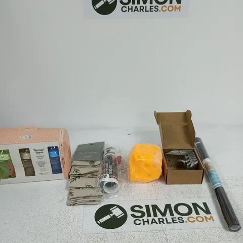 BOX OF APPROXIMATELY 10 ASSORTED ITEMS INCLUDING SOPHIE ALLPORT SET OF 4 NAPKINS, TOMMEE TIPPEE 3X260ML DECORATED BOTTLES AND MY POND MS300 MARINE SEALENT