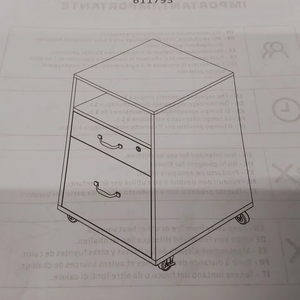 BOXED 2 DRAWER FILING CABINET - RUSTIC BROWN/BLACK (1 BOX)