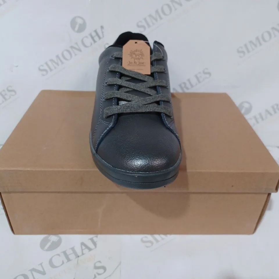 BOXED PAIR OF JO & JOE TRAINERS IN PEWTER COLOUR UK SIZE 6