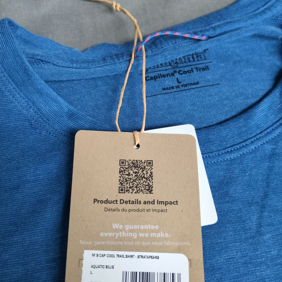 PATAGONIA CAPILENE COOL TRAIL T-SHIRT – AQUATIC BLUE, MEN’S, SIZE L (MADE IN VIETNAM)