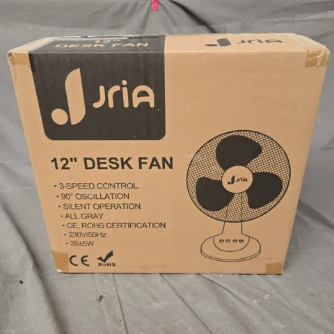 SEALED JRIA 12" DESK FAN IN GREY 