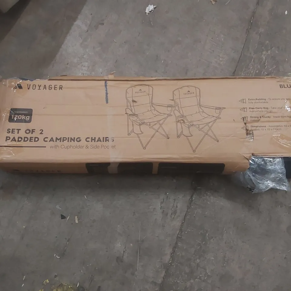 BOXED PAIR OF VOYAGER PADDED CAMPING CHAIRS
