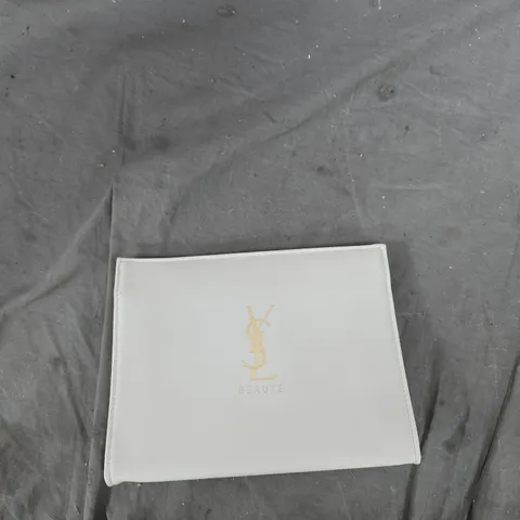YSL BEAUTE WHITE COSMETIC POUCH WITH GOLD LOGO