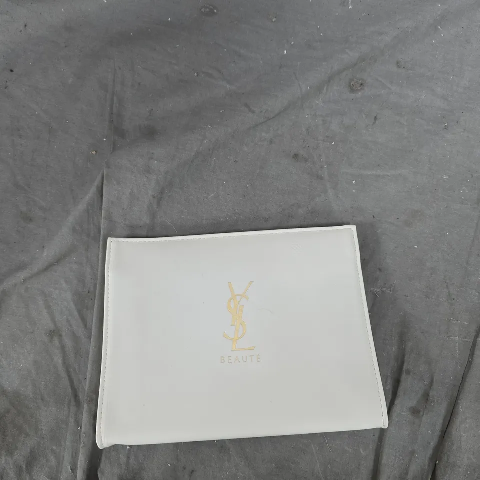 YSL BEAUTE WHITE COSMETIC POUCH WITH GOLD LOGO