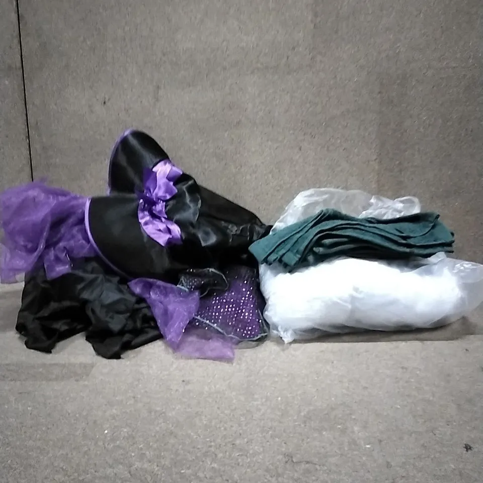 LOT OF VARIOUS ASSORTED HOUSEHOLD ITEMS TO INCLUDE: KIDS WITCH COSTUME, TOWELS, BEDSHEETS ETC