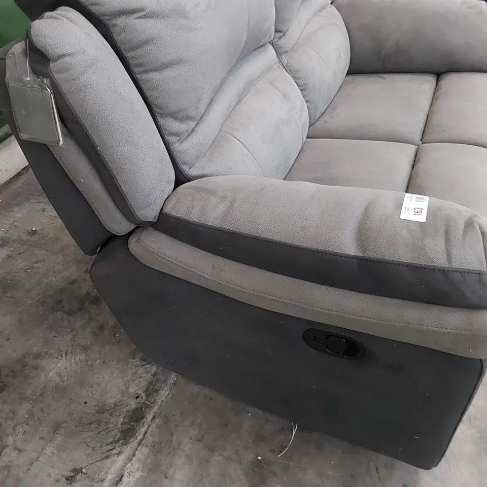 DESIGNER MANUAL RECLINING TWO SEATER SOFA TWO TONE GREY LEATHER 