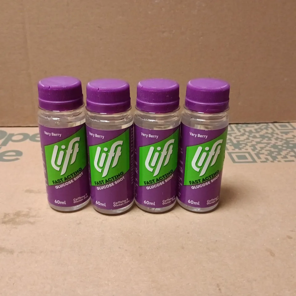 4 X LIFT FAST ACTING GLUCOSE SHOT "VERY BERRY" 60ML