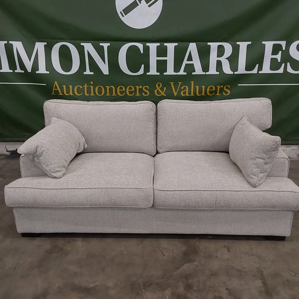 DESIGNER COTTAGE 3 SEATER FABRIC UPHOLSTERED SOFA - OATMEAL COLOUR 